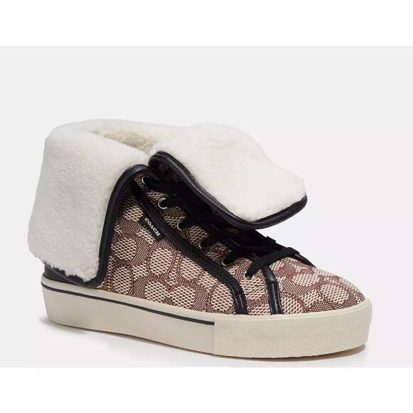 Coach Monogram Jacquard Foldover High Top Sneakers Size 8 - Picture 1 of 12